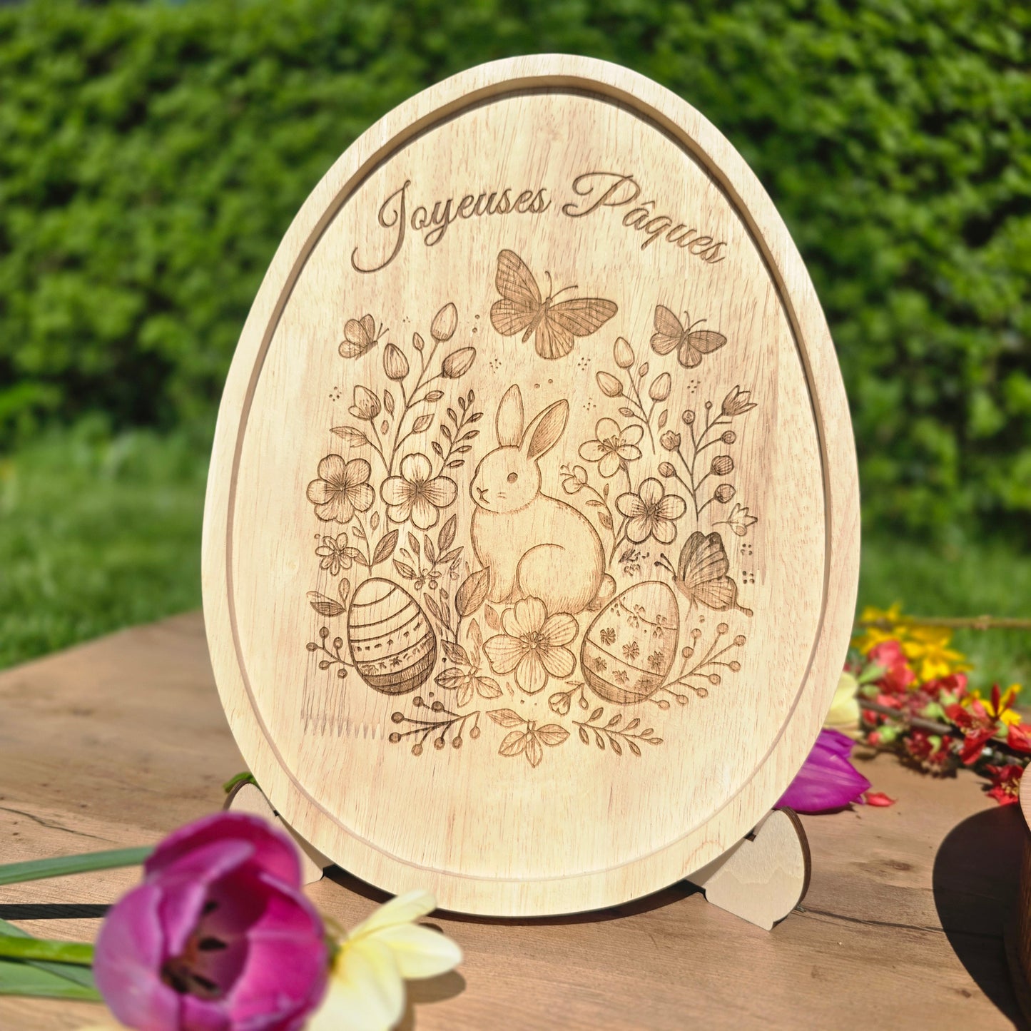đ Plateau dĂ©coratif "Joyeuses PĂąques" â Gravure sur bois