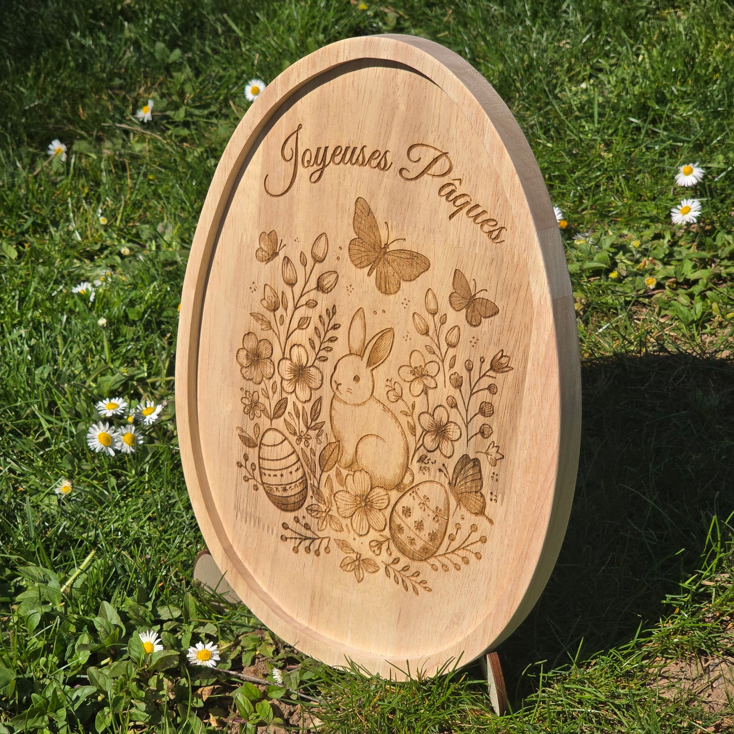 đ Plateau dĂ©coratif "Joyeuses PĂąques" â Gravure sur bois