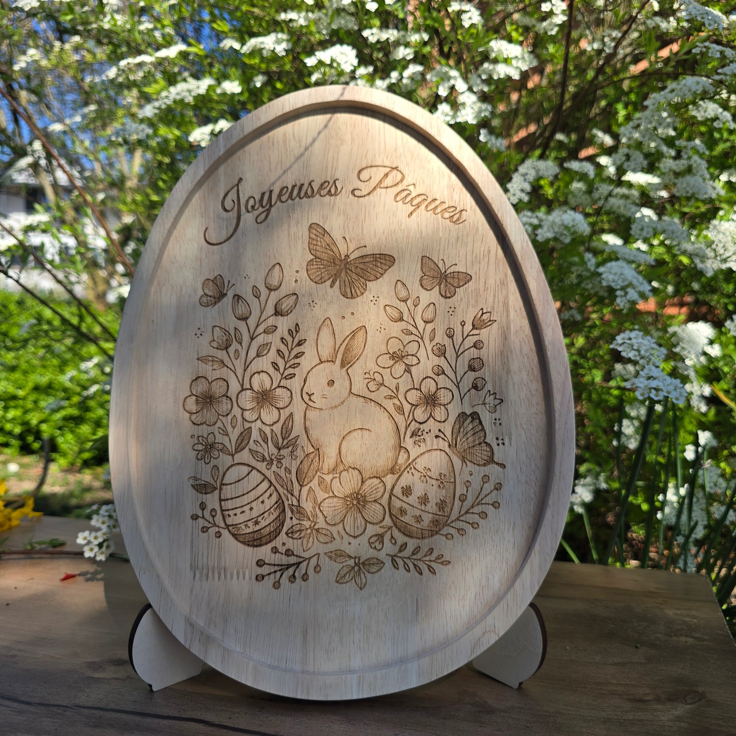 đ Plateau dĂ©coratif "Joyeuses PĂąques" â Gravure sur bois