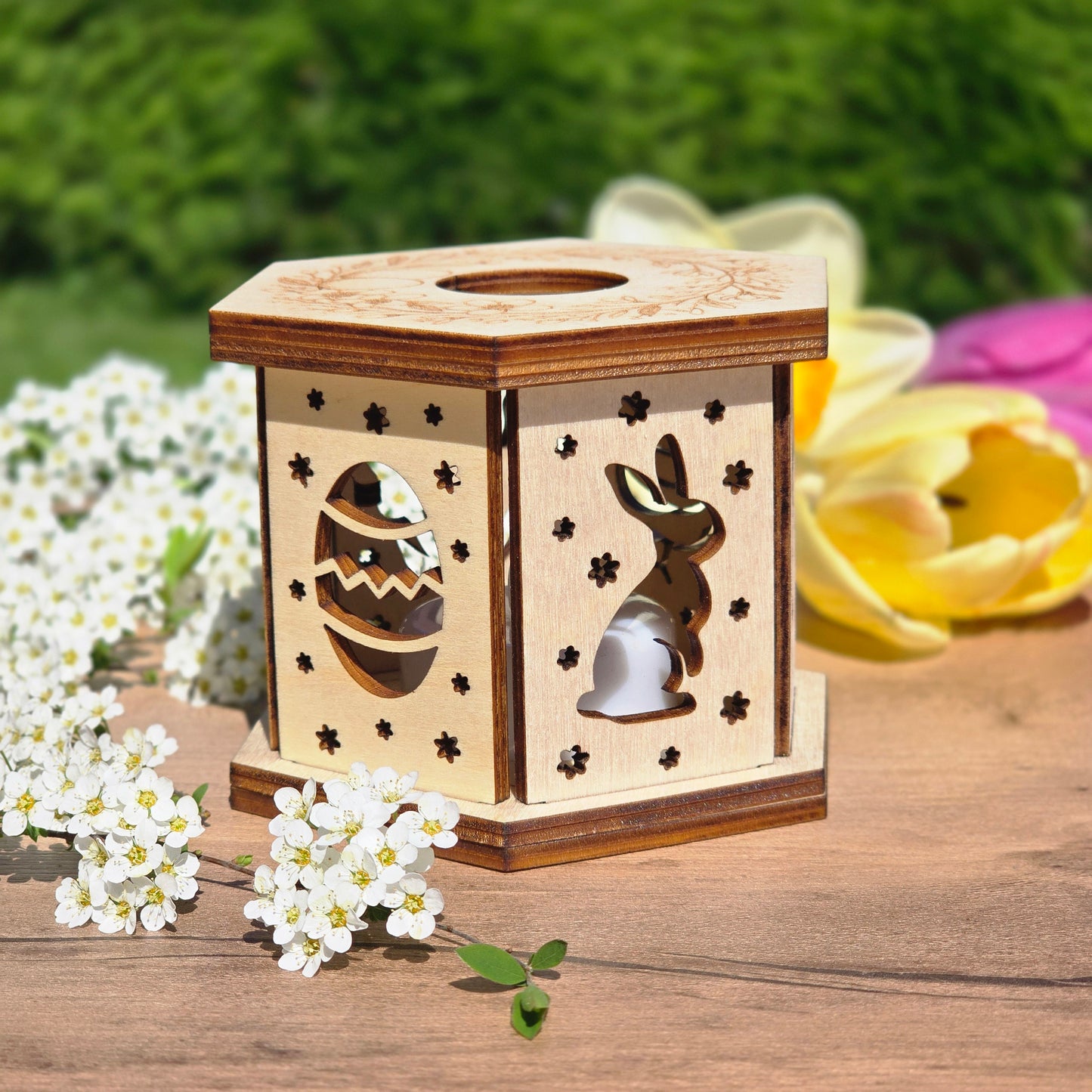 Photophore Printanier en Bois