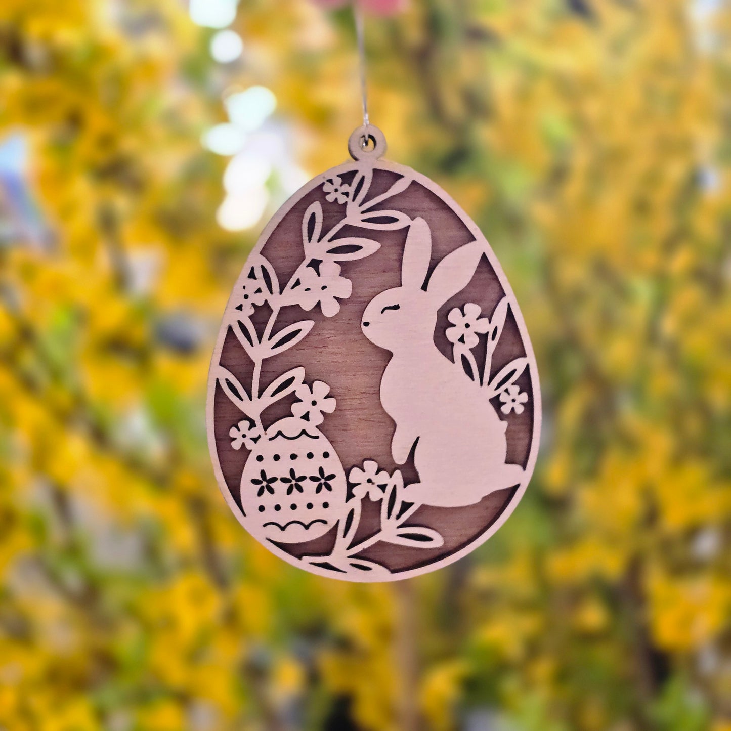 🌸 Suspensions de Pâques en bois – Lapin & Poussin
