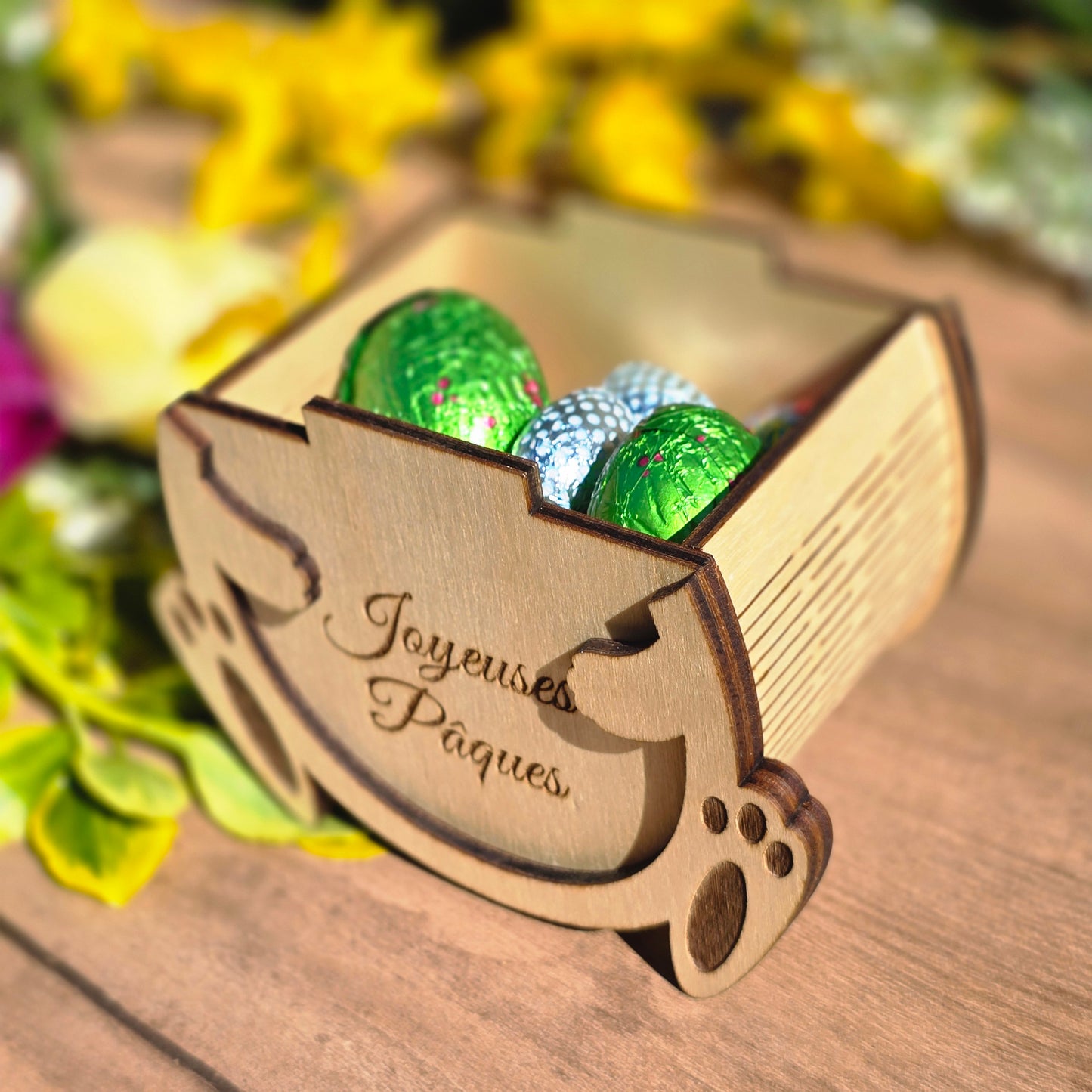 Boîte Lapin de Pâques - gravée "Joyeuses Pâques"