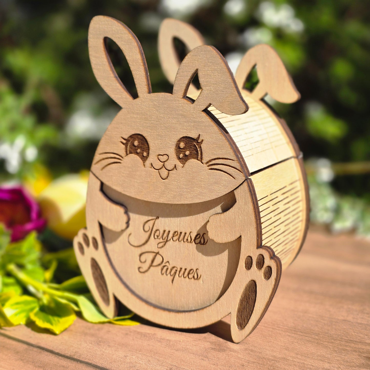 Boîte Lapin de Pâques - gravée "Joyeuses Pâques"