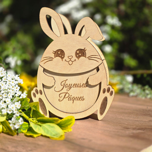 Boîte Lapin de Pâques - gravée "Joyeuses Pâques"